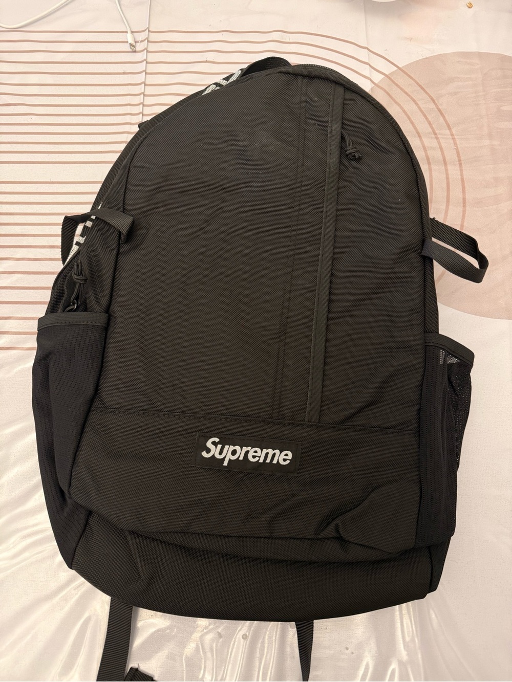 Supreme Black Backpack with White Logo Patch